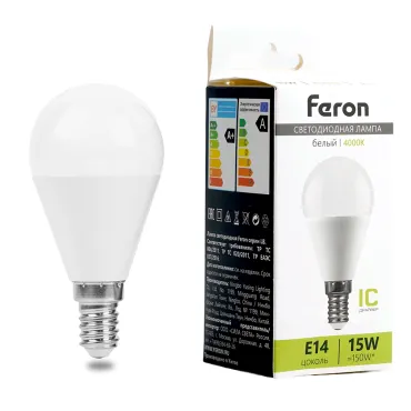 Лампа светодиодная LB-990 G45 (шар малый) 15W 175-265V E14 4000К (белый) Feron 52079