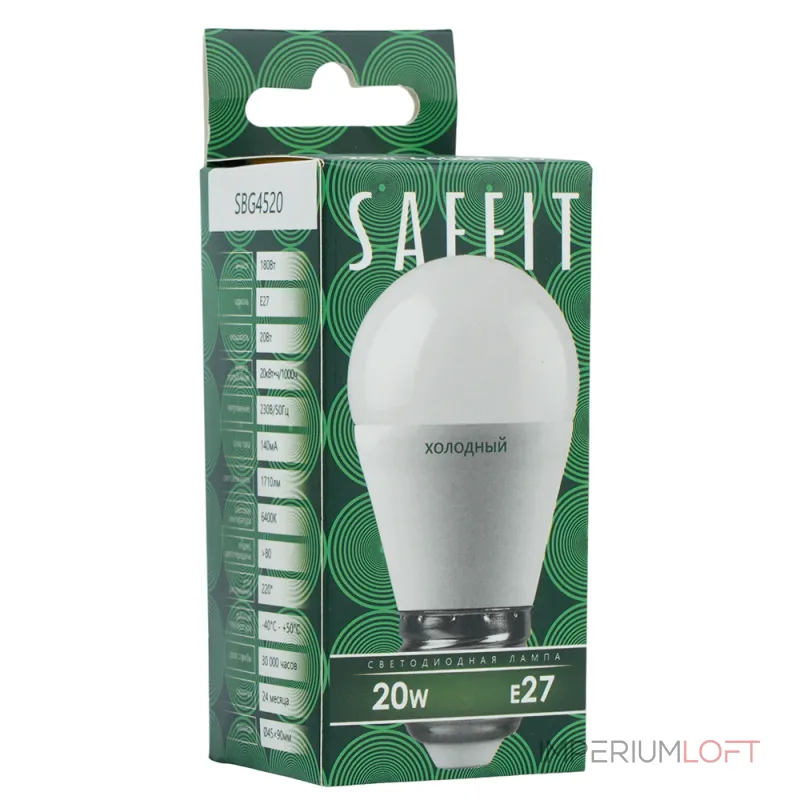 Лампа светодиодная SBG4520 G45 (шар) 20W 230V E27 6400К (холодный) Feron Saffit 55278 Лампа светодиодная SBG4520 G45 (шар) 20W 230V E27 6400К (холодный) Feron Saffit 55278
