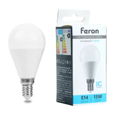 Лампа светодиодная LB-990 G45 (шар малый) 15W 175-265V E14 6400К (холодный) Feron 52080
