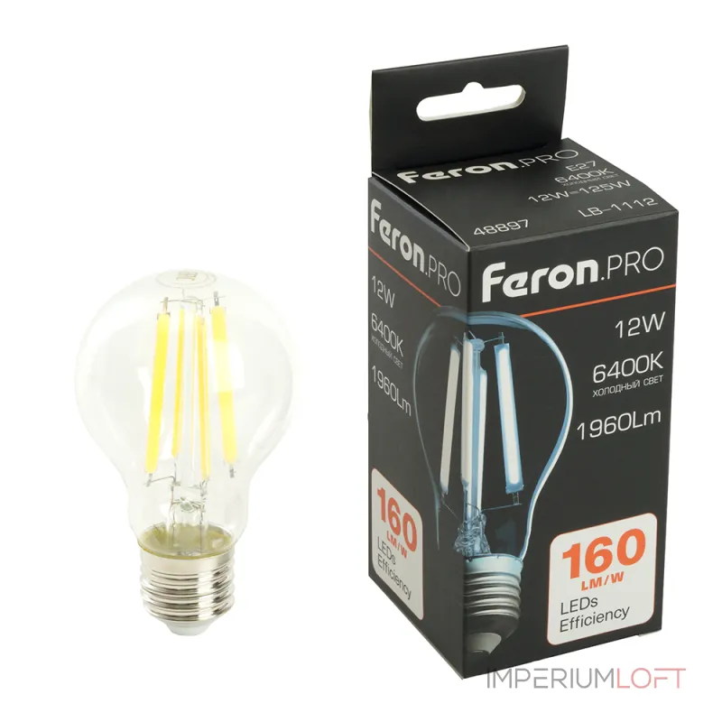 Лампа светодиодная Feron.PRO LB-1112 Шар E27 1960LM 12W 175-265V 6400K 48897 Лампа светодиодная Feron.PRO LB-1112 Шар E27 1960LM 12W 175-265V 6400K 48897