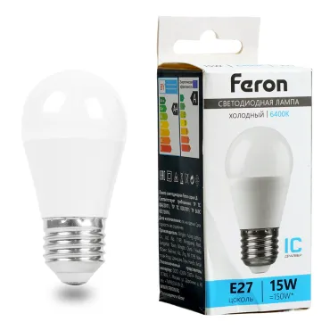 Лампа светодиодная LB-990 G45 (шар малый) 15W 175-265V E27 6400К (холодный) Feron 52078
