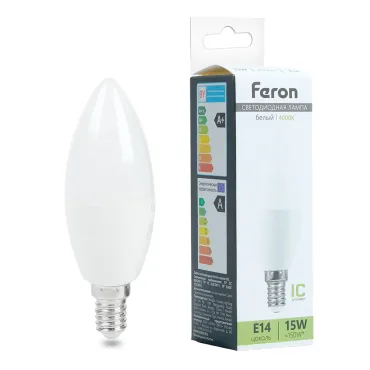Лампа светодиодная LB-980 C37 (свеча) 15W 175-265V E14 4000К (белый) Feron 52073