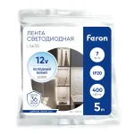 Светодиодная COB лента Feron LS630 400SMD(2110)/ 7Вт/м 12V 5000*3*1.8мм 6500K IP20 48949