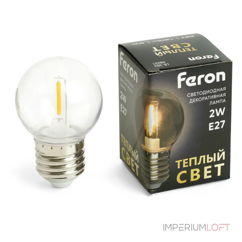 Лампа светодиодная Feron LB-383 Шарик прозрачный E27 2W 230V 2700K 48931 Лампа светодиодная Feron LB-383 Шарик прозрачный E27 2W 230V 2700K 48931