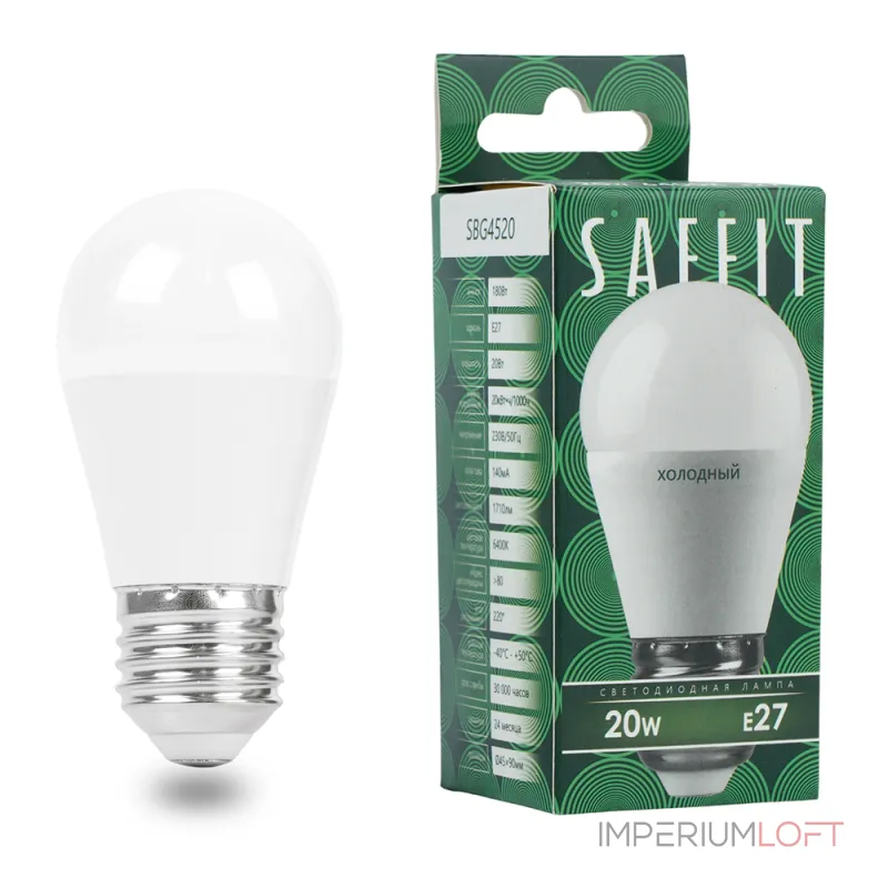Лампа светодиодная SBG4520 G45 (шар) 20W 230V E27 6400К (холодный) Feron Saffit 55278 Лампа светодиодная SBG4520 G45 (шар) 20W 230V E27 6400К (холодный) Feron Saffit 55278