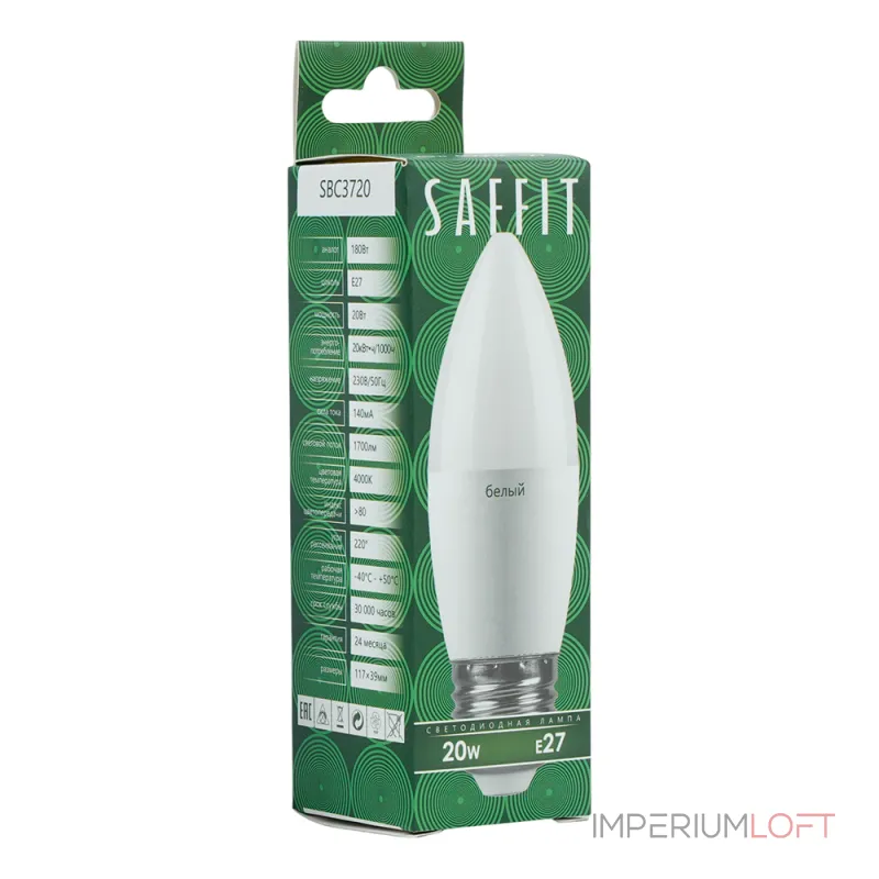 Лампа светодиодная SBC3720 C37 (свеча) 20W 175-265V E27 4000К (белый) Feron Saffit 55270