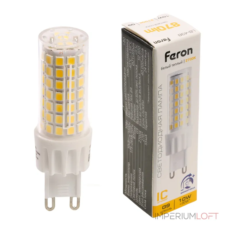 Лампа светодиодная диммируемая G9 10W 175-265V 2700K Feron 51741 Лампа светодиодная диммируемая G9 10W 175-265V 2700K Feron 51741