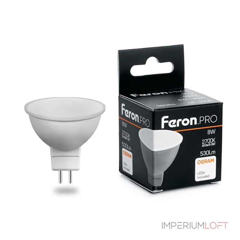Лампа светодиодная Feron LB-1608 GU5.3 8Вт 2700K 38089 Цвет арматуры никель Цвет плафонов прозрачный Лампа светодиодная Feron LB-1608 GU5.3 8Вт 2700K 38089 Цвет арматуры никель Цвет плафонов прозрачный