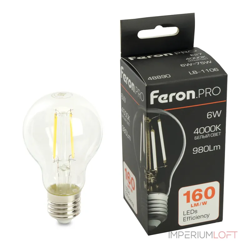 Лампа светодиодная Feron.PRO LB-1106 Шар E27 980LM 6W 175-265V 4000K 48890 Лампа светодиодная Feron.PRO LB-1106 Шар E27 980LM 6W 175-265V 4000K 48890