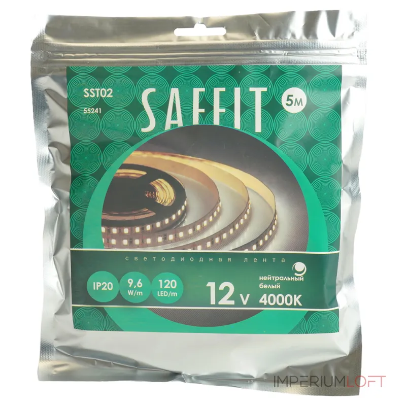 Светодиодная LED лента Feron SST02 SAFFIT 120SMD(2835)/м 9.6Вт/м 12V 5000*8*1.22мм 4000К IP20 55241