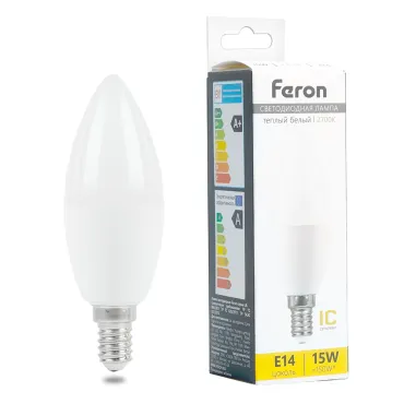 Лампа светодиодная LB-980 C37 (свеча) 15W 175-265V E14 2700К (теплый белый) Feron 52072