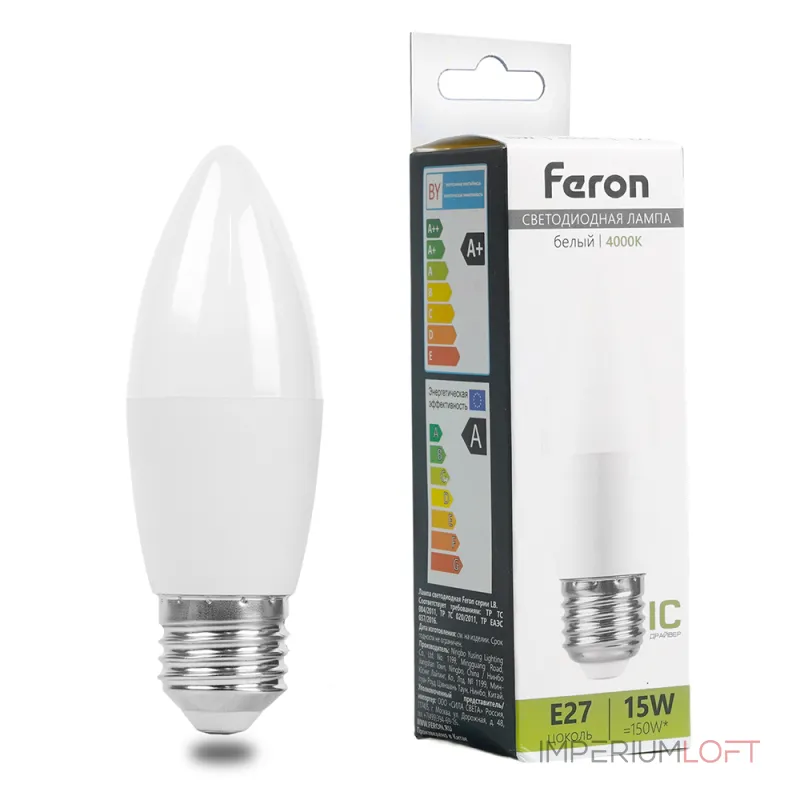Лампа светодиодная LB-980 C37 (свеча) 15W 175-265V E27 4000К (белый) Feron 52070 Лампа светодиодная LB-980 C37 (свеча) 15W 175-265V E27 4000К (белый) Feron 52070