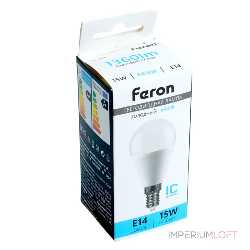 Лампа светодиодная LB-990 G45 (шар малый) 15W 175-265V E14 6400К (холодный) Feron 52080
