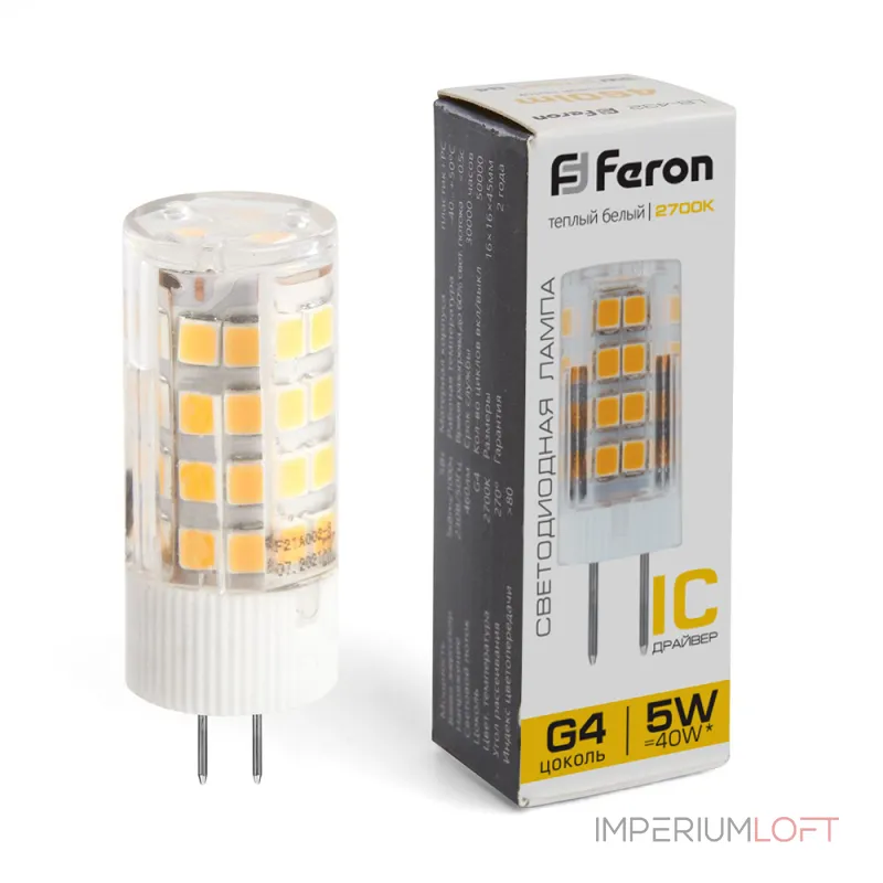 Лампа светодиодная Feron LB-432 G4 5W 175-265V 2700K 25860 Лампа светодиодная Feron LB-432 G4 5W 175-265V 2700K 25860