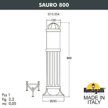 Садовый светильник-столбик FUMAGALLI SAURO 800 D15.554.000.VXF1R.FRA Садовый светильник-столбик FUMAGALLI SAURO 800 D15.554.000.VXF1R.FRA