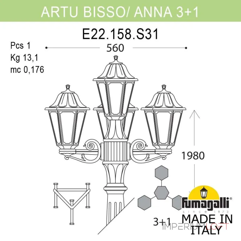 Садово-парковый фонарь FUMAGALLI ARTU BISSO/ANNA 3+1 E22.158.S31.VYE27 Садово-парковый фонарь FUMAGALLI ARTU BISSO/ANNA 3+1 E22.158.S31.VYE27