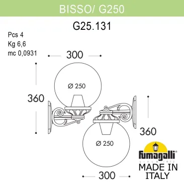 Светильник уличный настенный FUMAGALLI BISSO/G250 G25.131.000.BYE27DN Светильник уличный настенный FUMAGALLI BISSO/G250 G25.131.000.BYE27DN