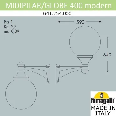 Светильник уличный настенный FUMAGALLI MIDIPILAR/GLOBE 400 modern G41.254.000.AYE27 Светильник уличный настенный FUMAGALLI MIDIPILAR/GLOBE 400 modern G41.254.000.AYE27