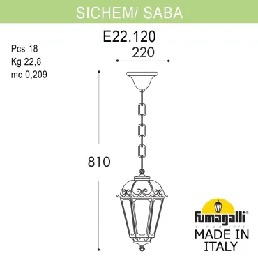 Подвесной уличный светильник FUMAGALLI SICHEM/SABA K22.120.000.WXE27