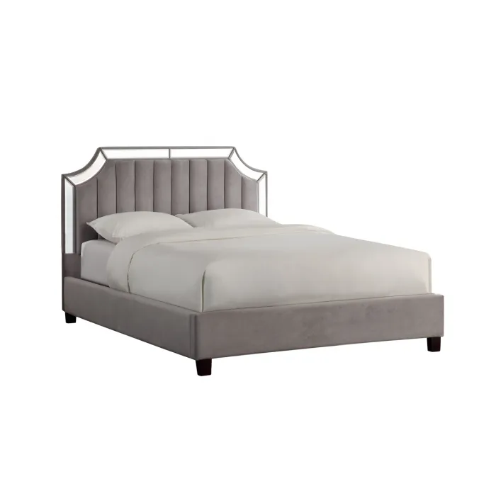 N-BD1894V GR Кровать с зеркальными вставками серая 214*172*127см от ImperiumLoft