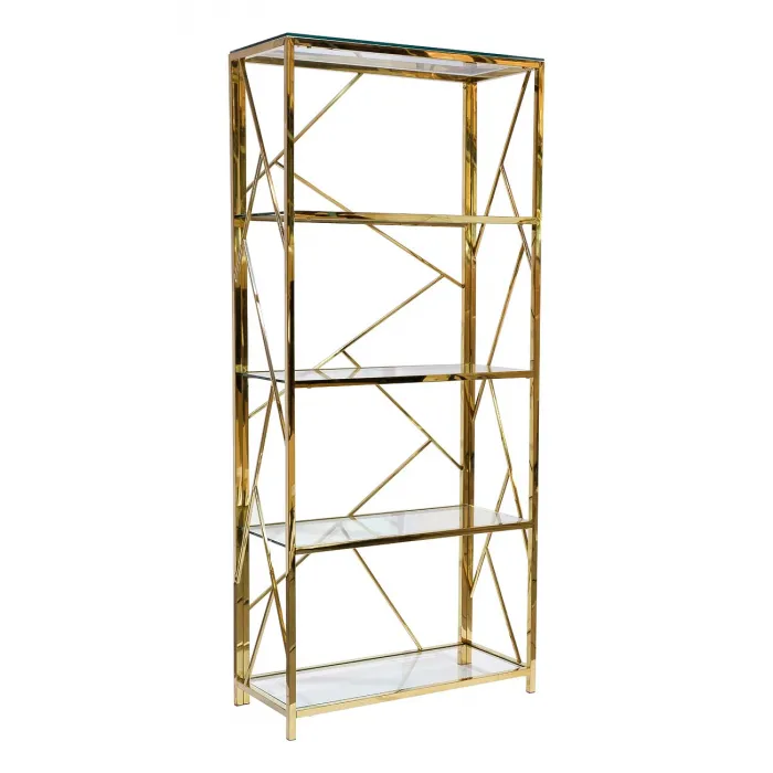 GY-SH8711GOLD Стеллаж стекло прозр/золото 80*35*180см от ImperiumLoft