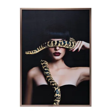 Холст 'Девушка со змеей' в багете латунь