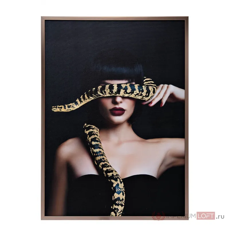 Холст 'Девушка со змеей' в багете латунь от ImperiumLoft