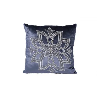 Подушка декоративная с вышивкой и бисером Цветок синяя 70SW-26096 от ImperiumLoft