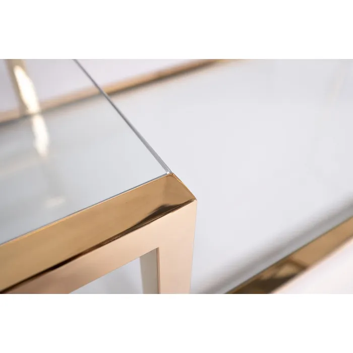 GY-SH8005GOLD Стеллаж стекло прозр./золото 140*38*180 см от ImperiumLoft