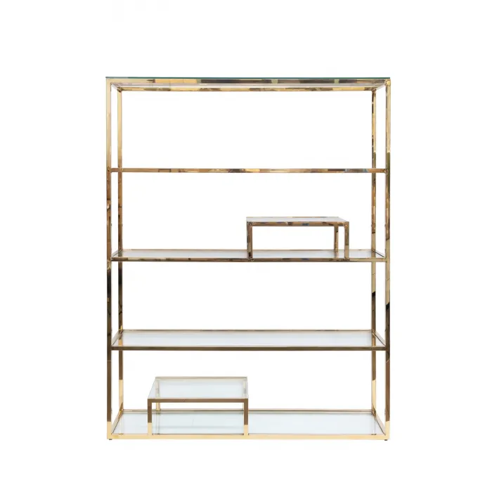 GY-SH8005GOLD Стеллаж стекло прозр./золото 140*38*180 см от ImperiumLoft