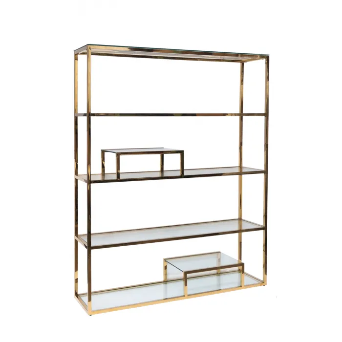 GY-SH8005GOLD Стеллаж стекло прозр./золото 140*38*180 см от ImperiumLoft