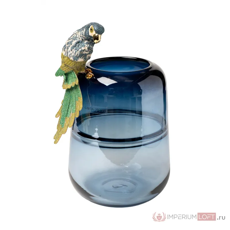 Ваза стеклянная голубая с попугаем от ImperiumLoft