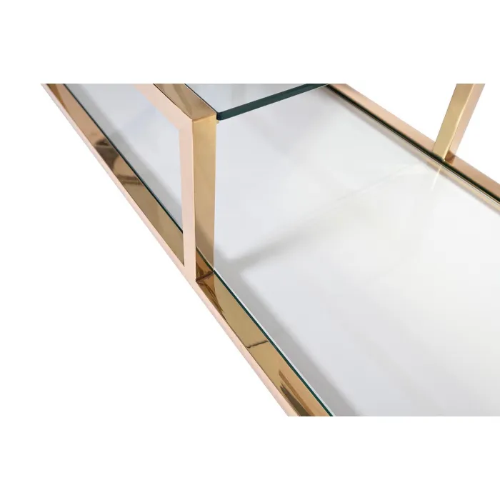 GY-SH8005GOLD Стеллаж стекло прозр./золото 140*38*180 см от ImperiumLoft