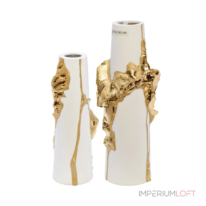 55RV5203M Ваза керамическая белая с золотым декором 10*9*24см от ImperiumLoft 55RV5203M Ваза керамическая белая с золотым декором 10*9*24см от ImperiumLoft