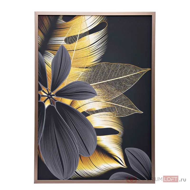 Холст 'Золотые листья-4' в багете латунь от ImperiumLoft