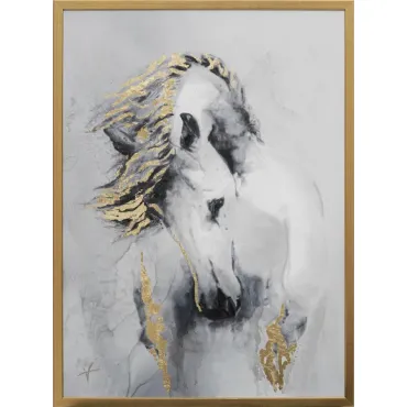 Холст Белая лошадь в золотом багете 89VOR-AQUARELLE14 от ImperiumLoft