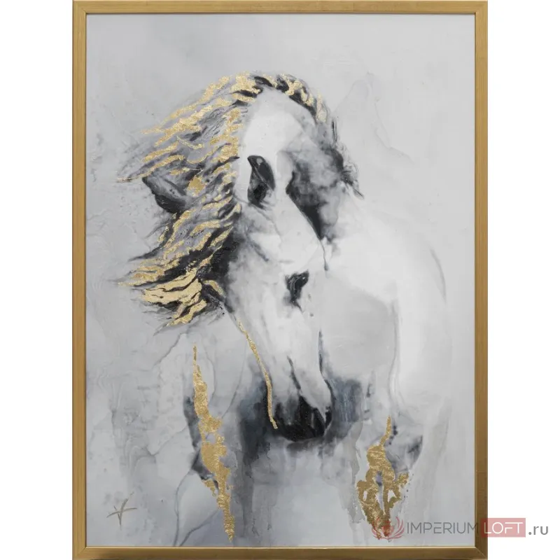 Холст Белая лошадь в золотом багете 89VOR-AQUARELLE14 от ImperiumLoft