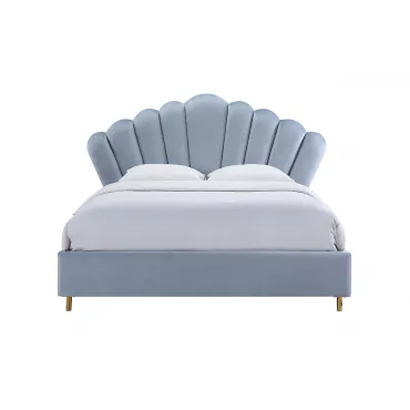 Кровать двуспальная велюровая серо-голубая