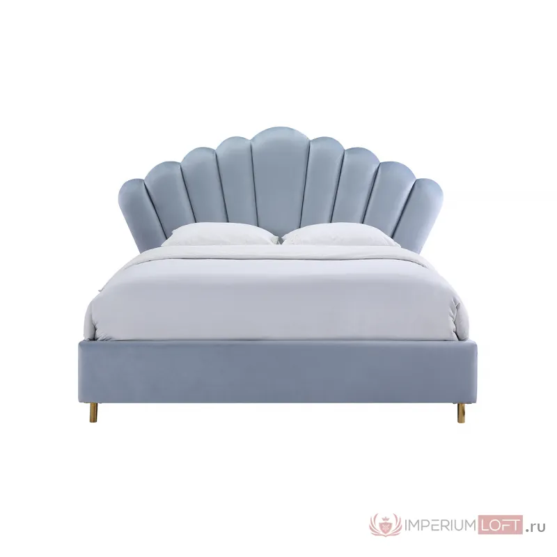 Кровать двуспальная велюровая серо-голубая от ImperiumLoft
