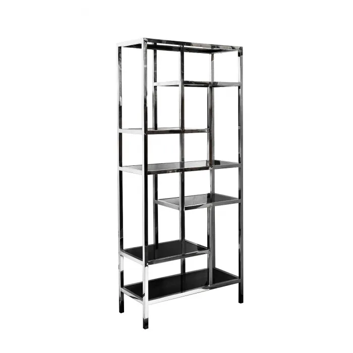 46AS-SH1076-SILVER Стеллаж серебристый/темн.ст. 80*35*180см от ImperiumLoft