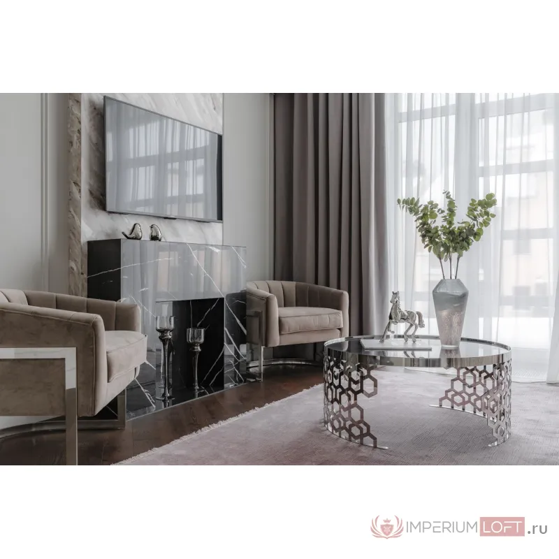 Стол журнальный круглый серебряный 13RXCT8012-SILVER от ImperiumLOFT от ImperiumLoft