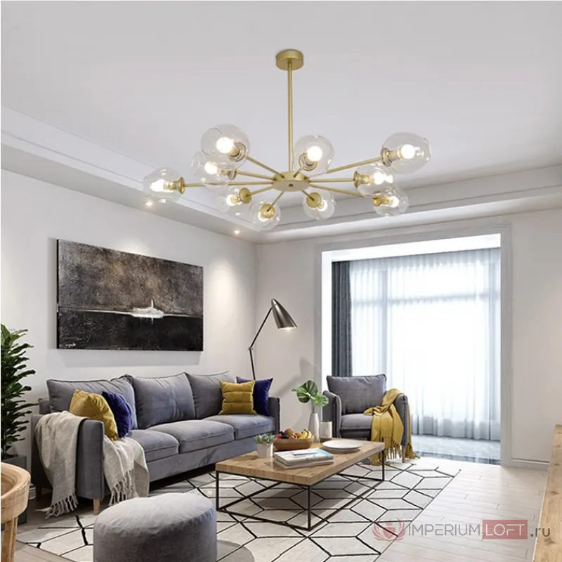 Люстра на штанге MARINE B 8 Gold/Blue от ImperiumLoft
