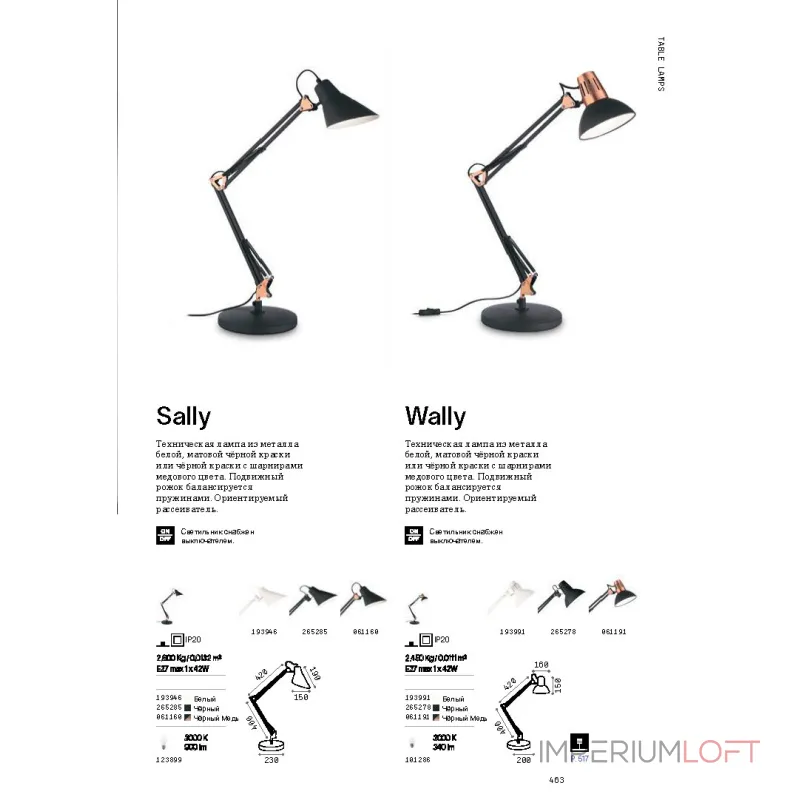 Настольная лампа Ideal Lux WALLY 193991 Настольная лампа Ideal Lux WALLY 193991