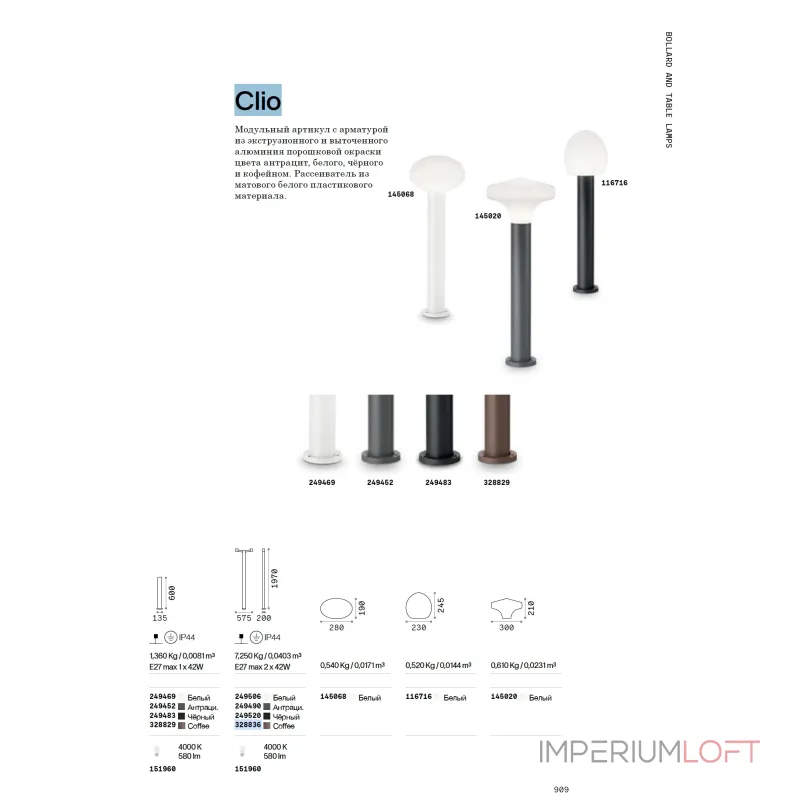 Садово-парковый светильник Ideal Lux Clio 328836 Садово-парковый светильник Ideal Lux Clio 328836