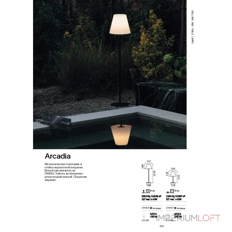 Уличный настольный светильник Ideal Lux ARCADIA 298597 Уличный настольный светильник Ideal Lux ARCADIA 298597