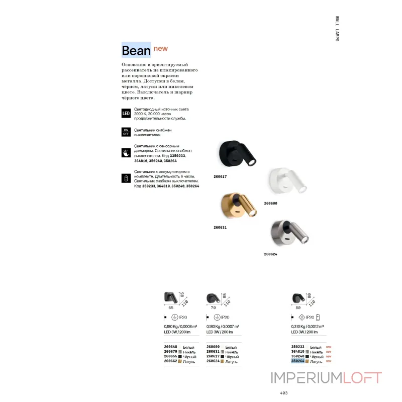 Настенный светильник Ideal Lux BEAN 364810 Настенный светильник Ideal Lux BEAN 364810