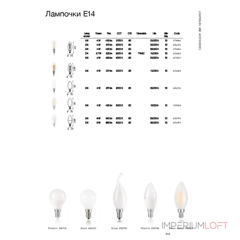 Филаментная лампа Ideal Lux LAMPADINE E14 101224