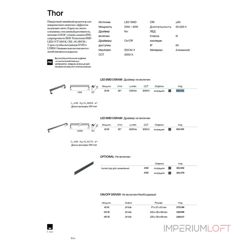 Блок питания 040Вт 24В Ideal Lux THOR 272108