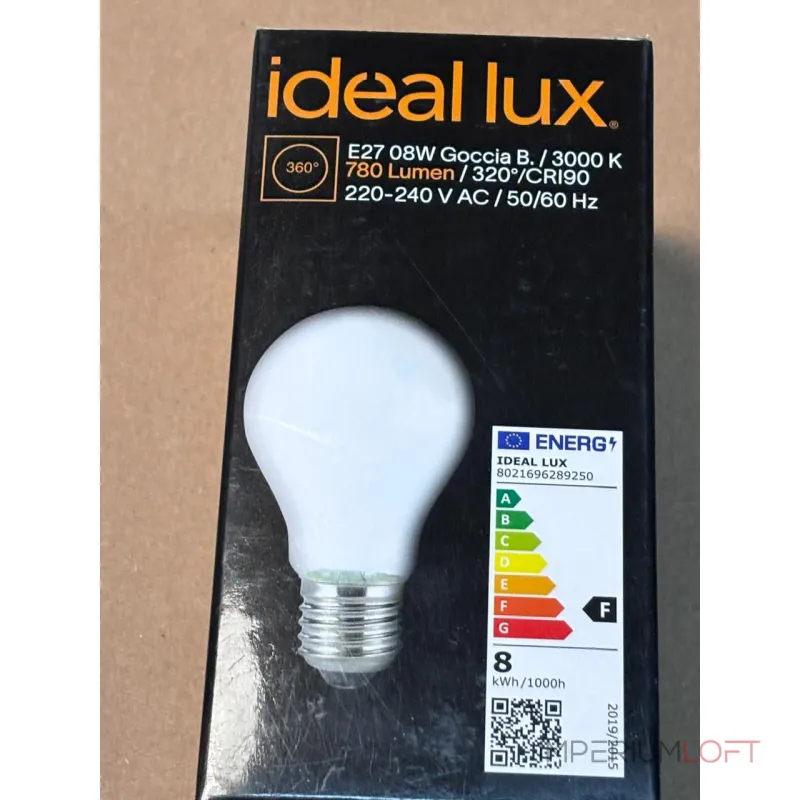Филаментная лампа А60 Груша 8Вт 780Лм 3000К CRI90 Е27 230В Ideal Lux Goccia 289250 Филаментная лампа А60 Груша 8Вт 780Лм 3000К CRI90 Е27 230В Ideal Lux Goccia 289250