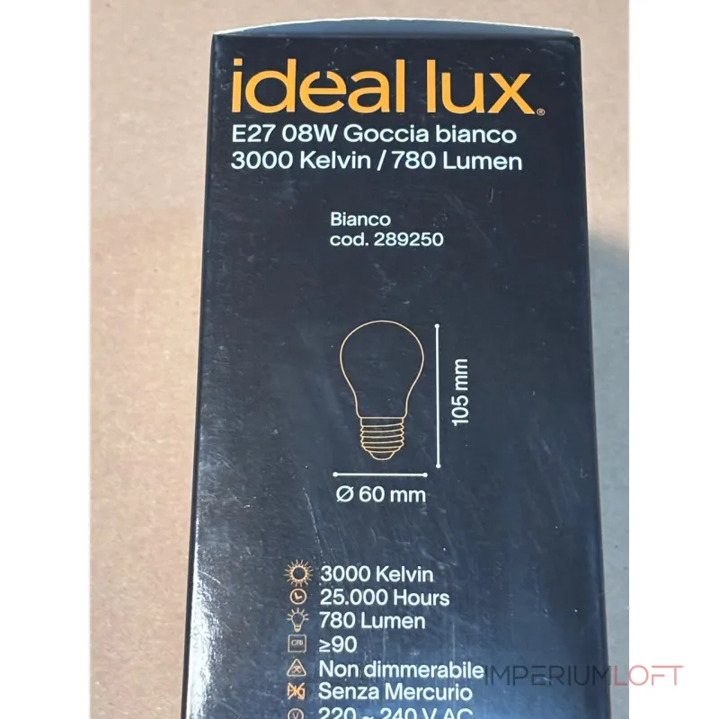 Филаментная лампа А60 Груша 8Вт 780Лм 3000К CRI90 Е27 230В Ideal Lux Goccia 289250 Филаментная лампа А60 Груша 8Вт 780Лм 3000К CRI90 Е27 230В Ideal Lux Goccia 289250